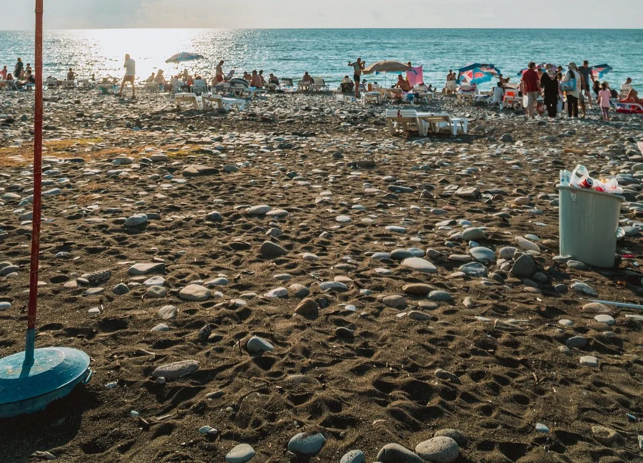 Pebble beach and the Black Sea shoreline in Batumi