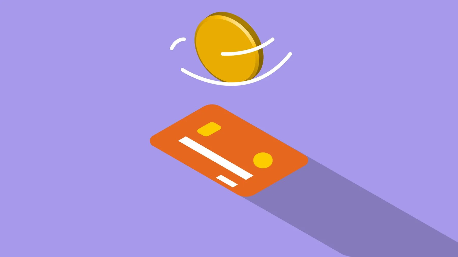 Illustration of a coin flipping over a bank card