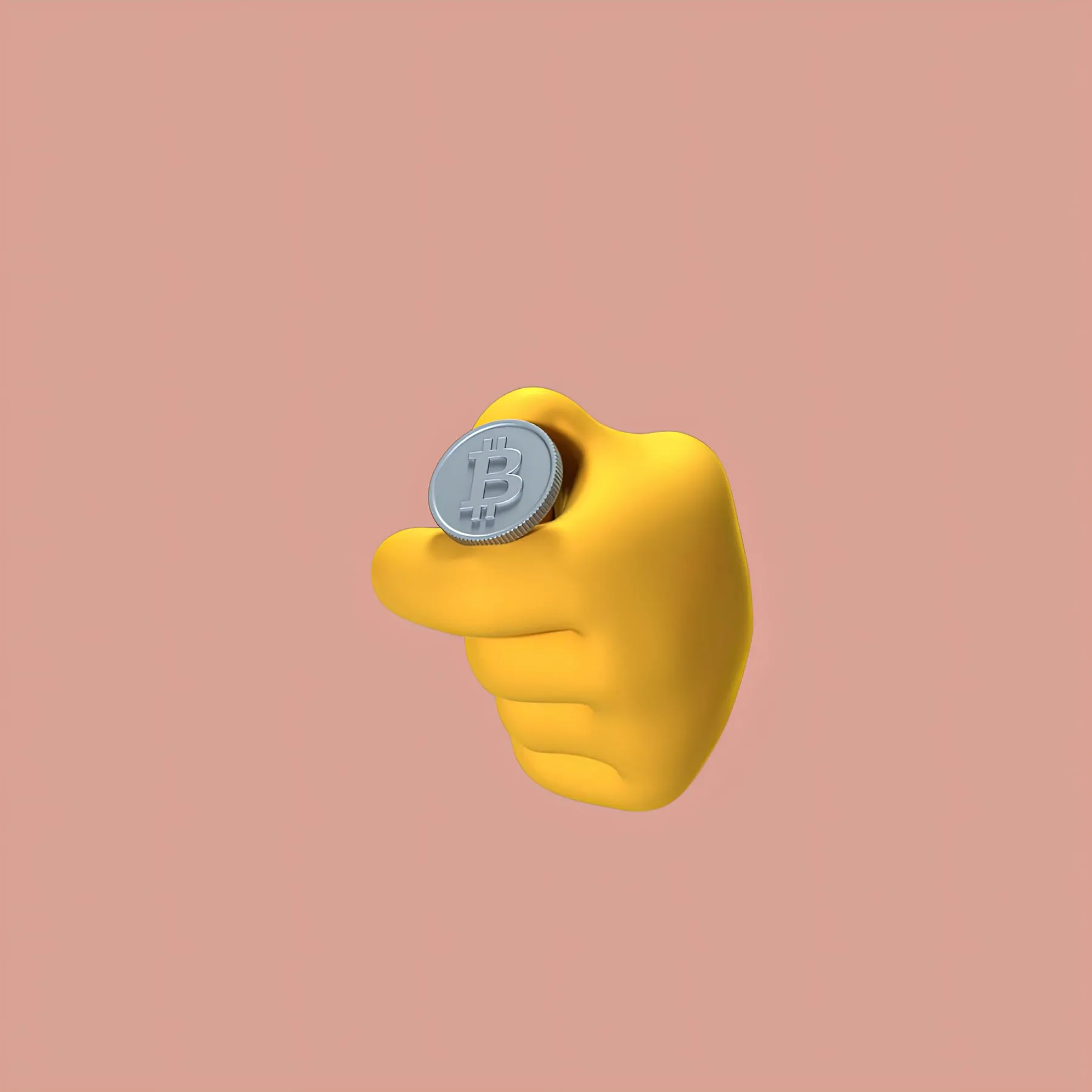 Golden 3D hand holding a Bitcoin coin