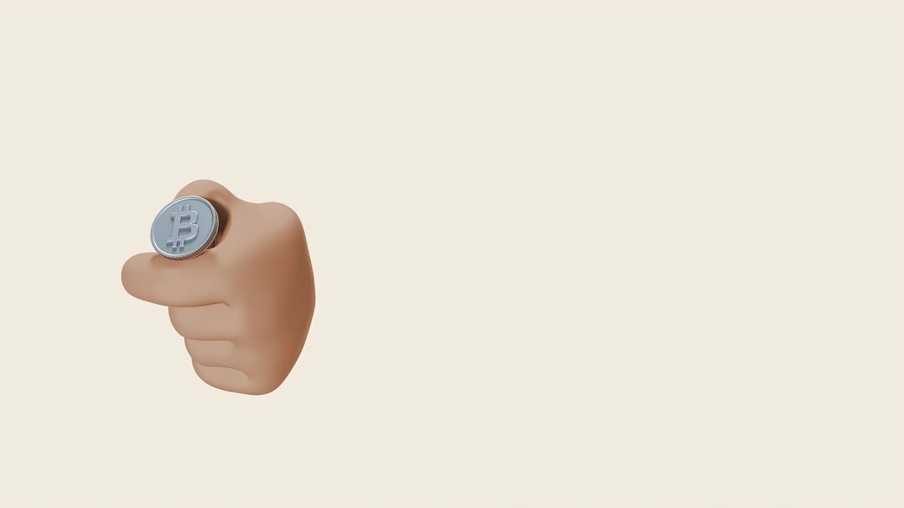 3D hand holding a silver Bitcoin coin