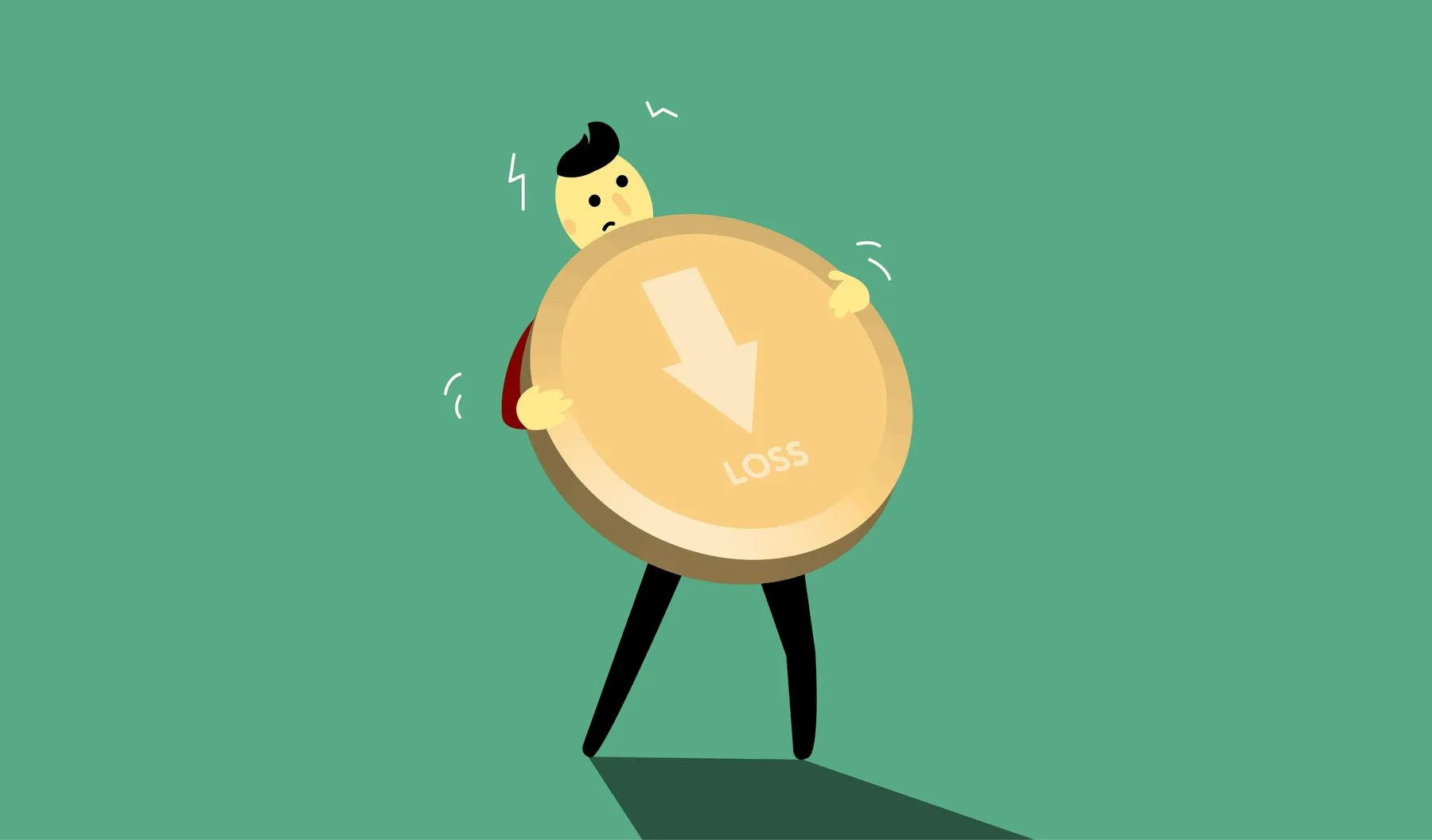 Illustration of a person carrying a coin marked loss